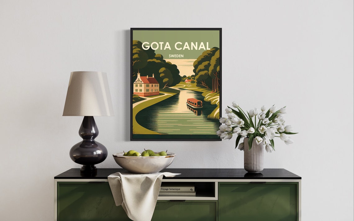 Gota Canal Sweden Retro Art Print Gota Canal Sweden Wall Art Illustration Gota Canal Sweden Vintage Minimal Design Poster - Image 2
