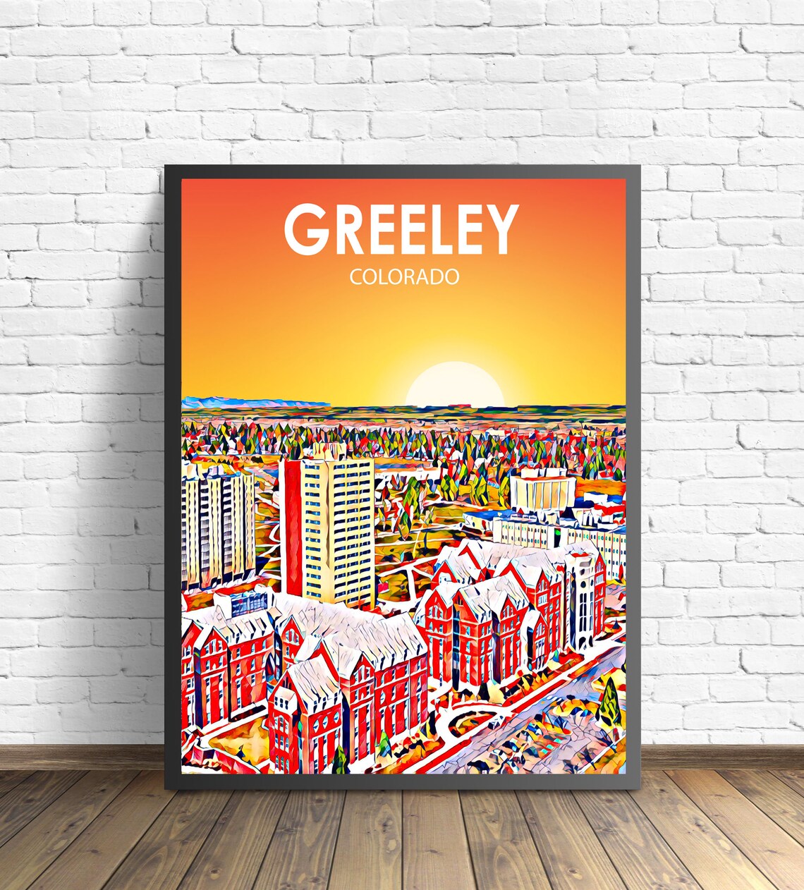 Greeley Colorado Sunset Aerial Cityscape Panorama Travel Poster