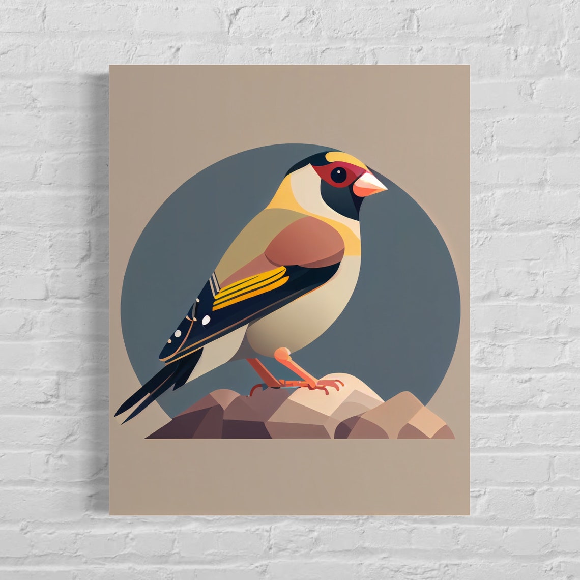 European Goldfinch Geometric Bird Minimal Circle Illustration Poster
