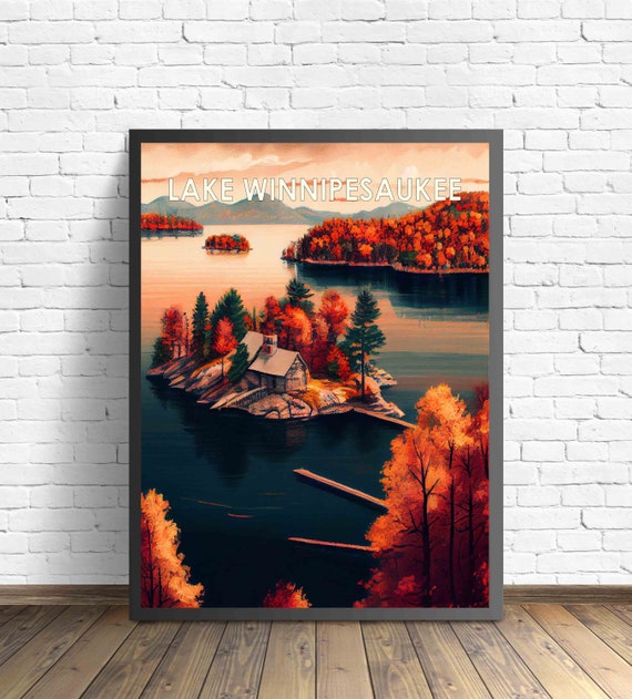 Lake Winnipesaukee Retro Art Print Lake Winnipesaukee Wall Art Illustration Lake Winnipesaukee Vintage 1960s Design Poster Artwork