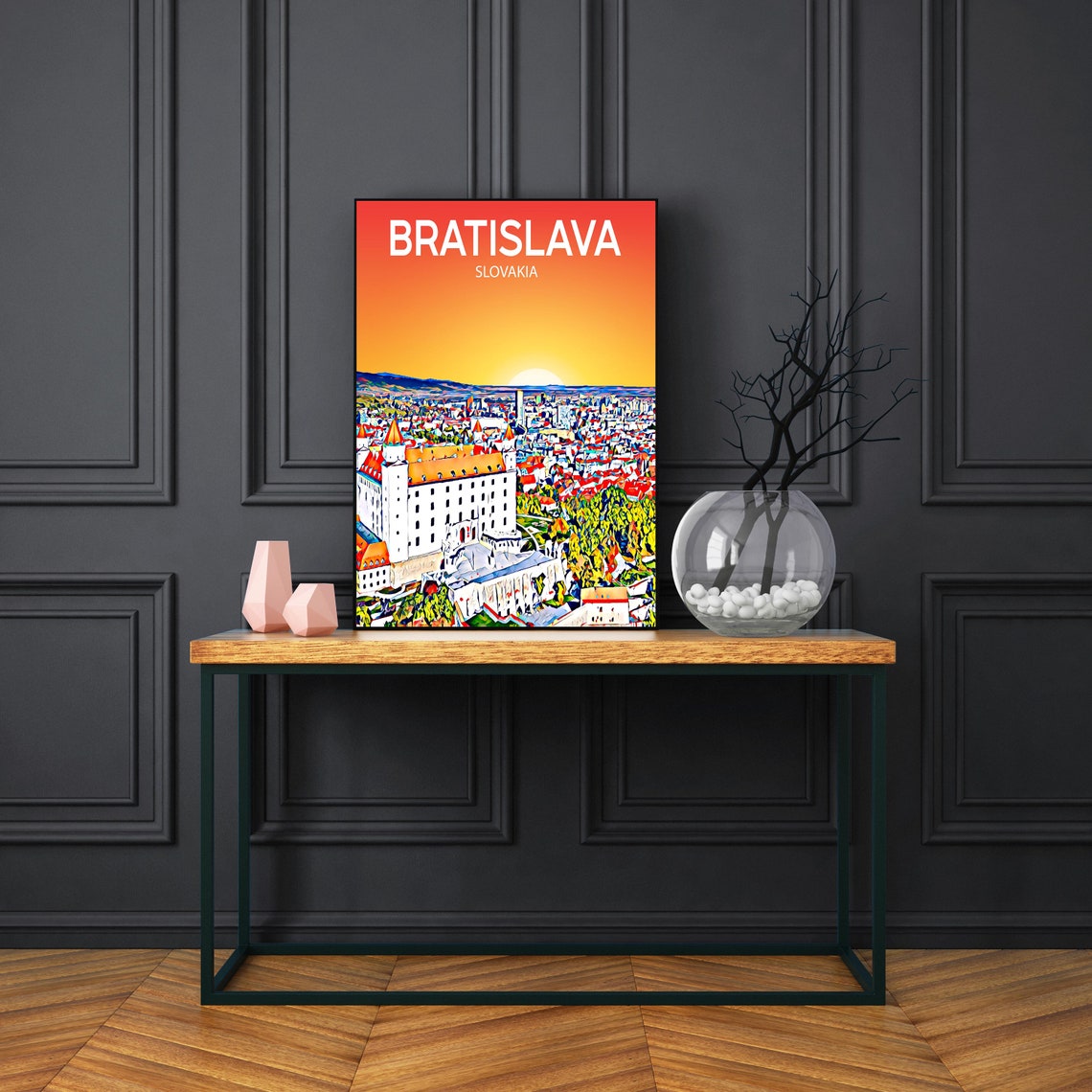 Bratislava Slovakia Sunset Castle Overlooking Colorful Old Town Poster - Image 3