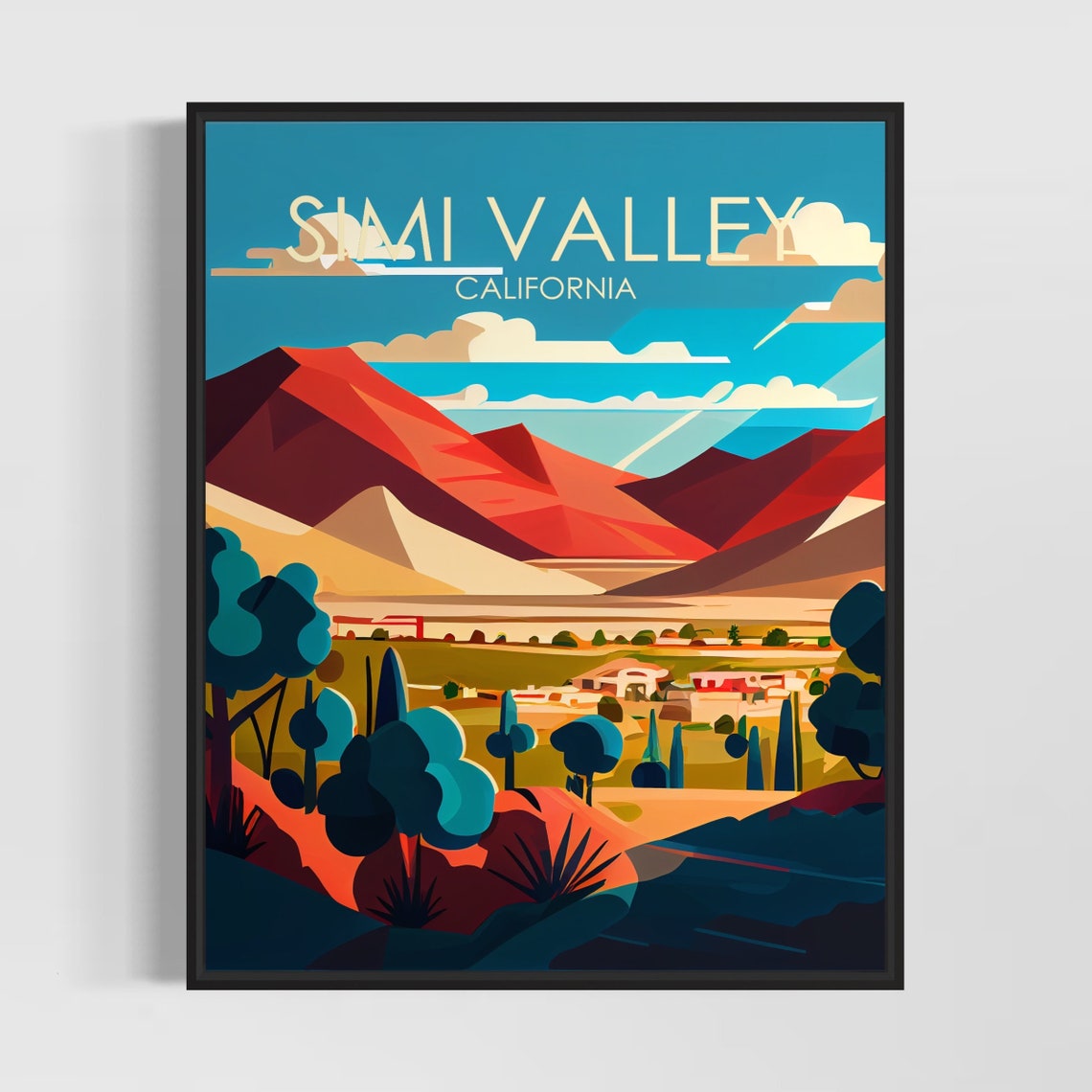Simi Valley California Red Mountains Ranch Sunset Travel Poster
