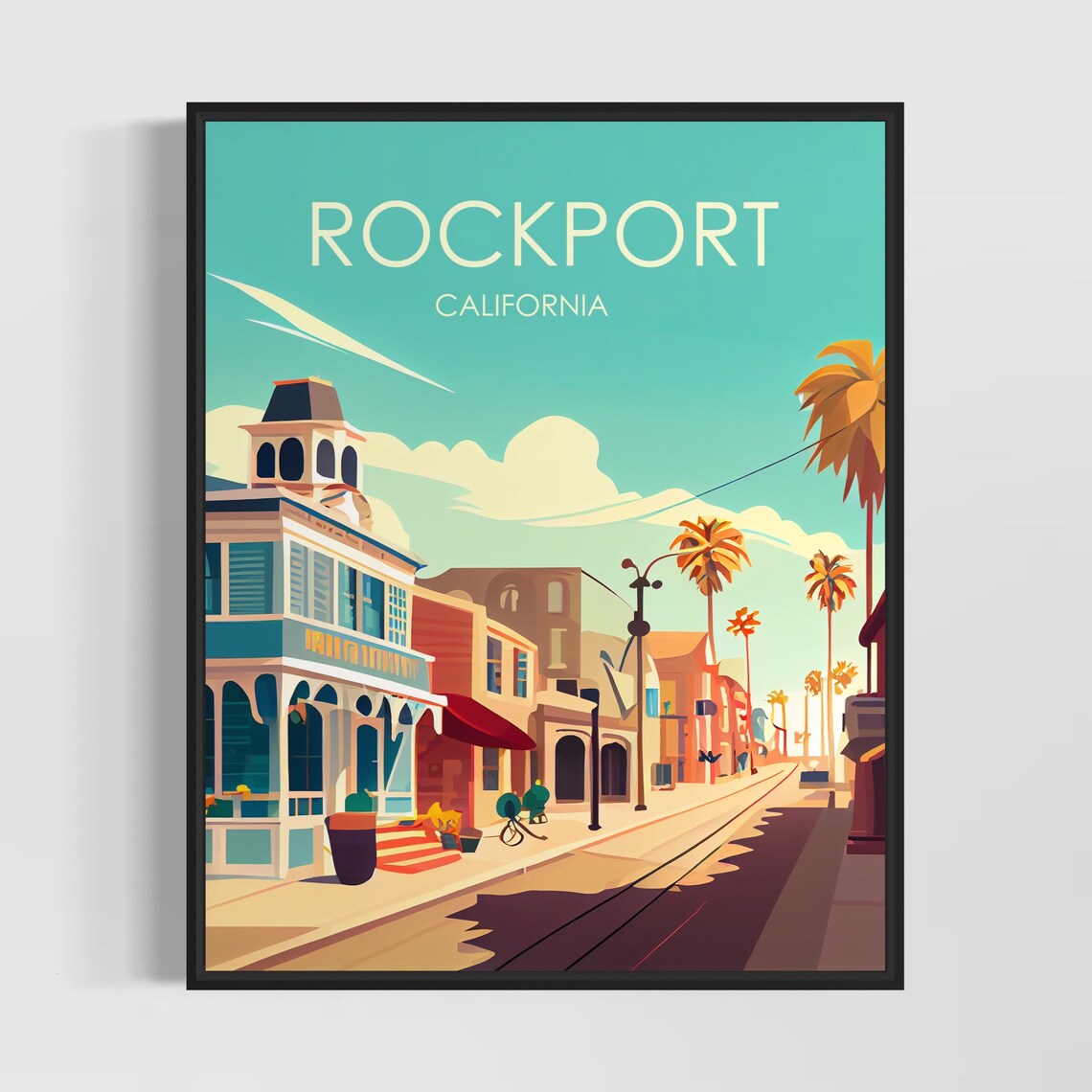 Rockport California Victorian Main Street Retro Travel Art Poster