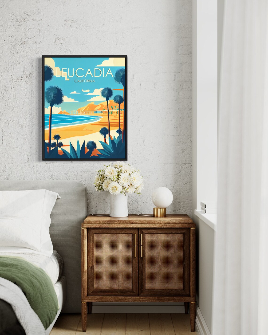 Leucadia California Surf Beach with Palms and Pier Retro Travel Poster - Image 2
