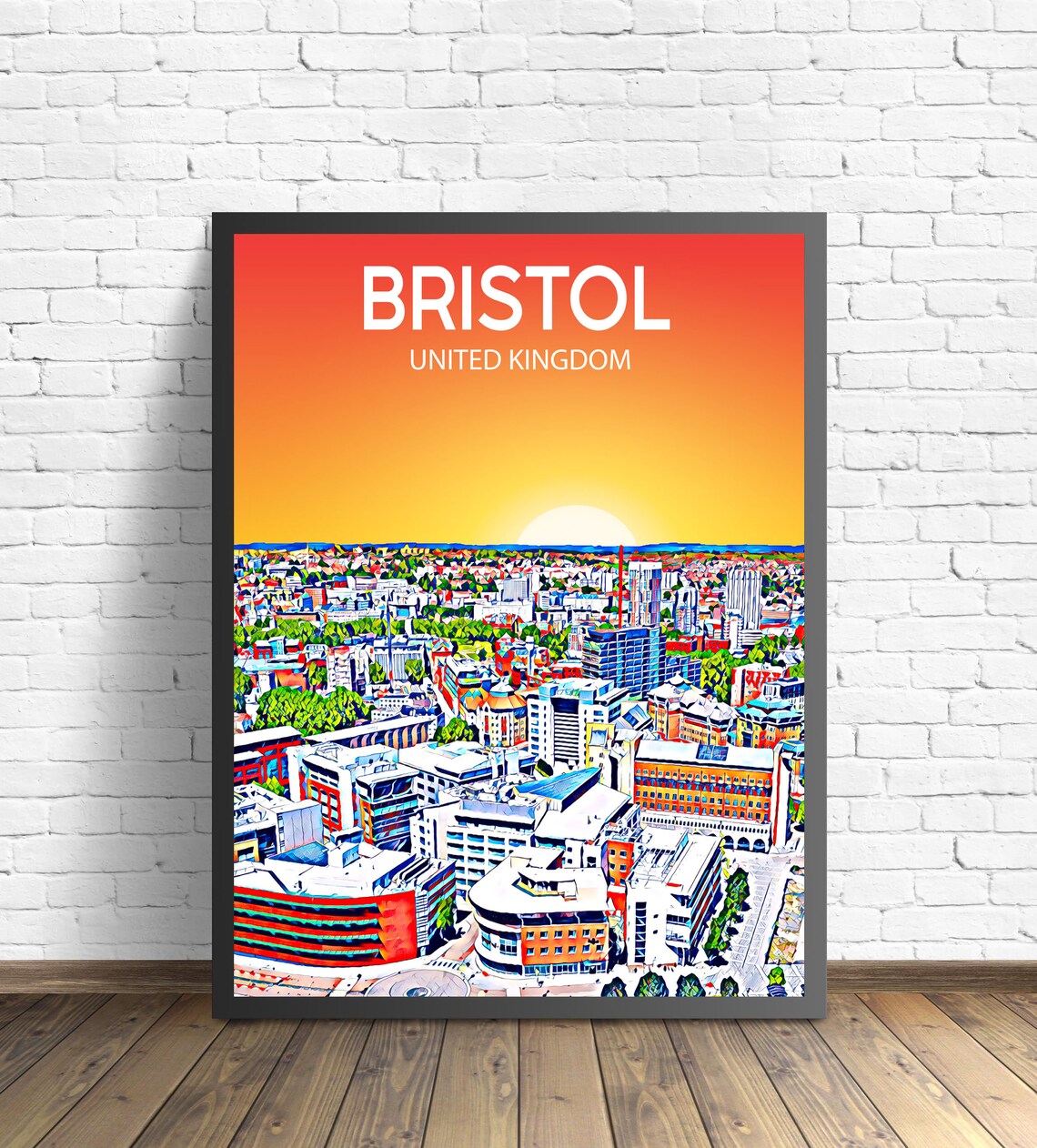Bristol United Kingdom Sunset Skyline Sketch Art Travel Poster
