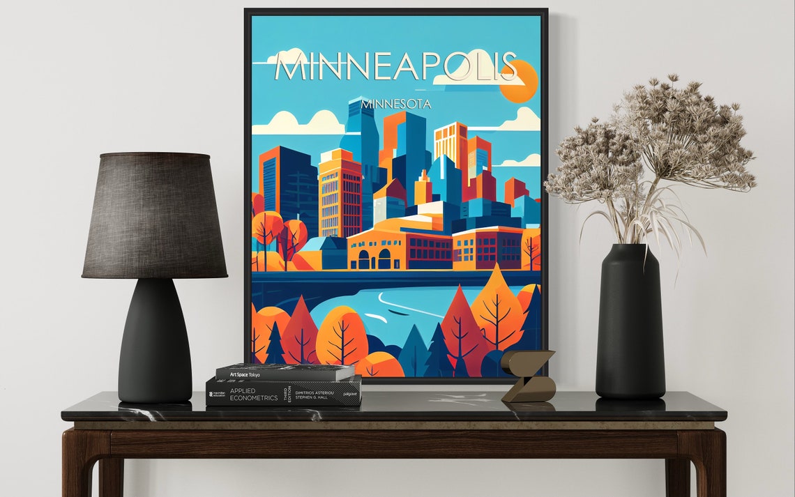 Minneapolis Minnesota Downtown Skyline Autumn Trees Retro Poster - Image 2