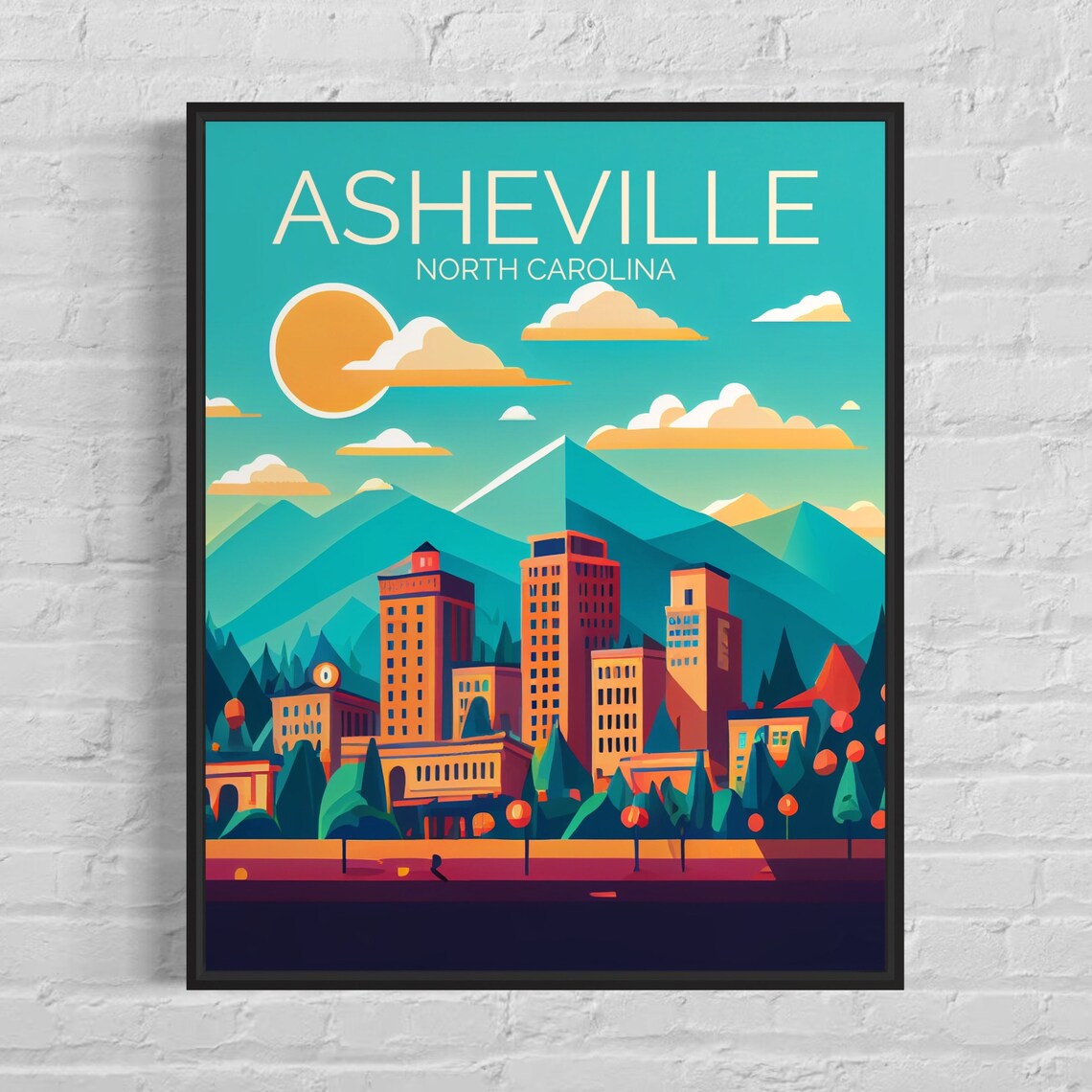 Asheville North Carolina Sunset Skyline Minimalist Travel Poster