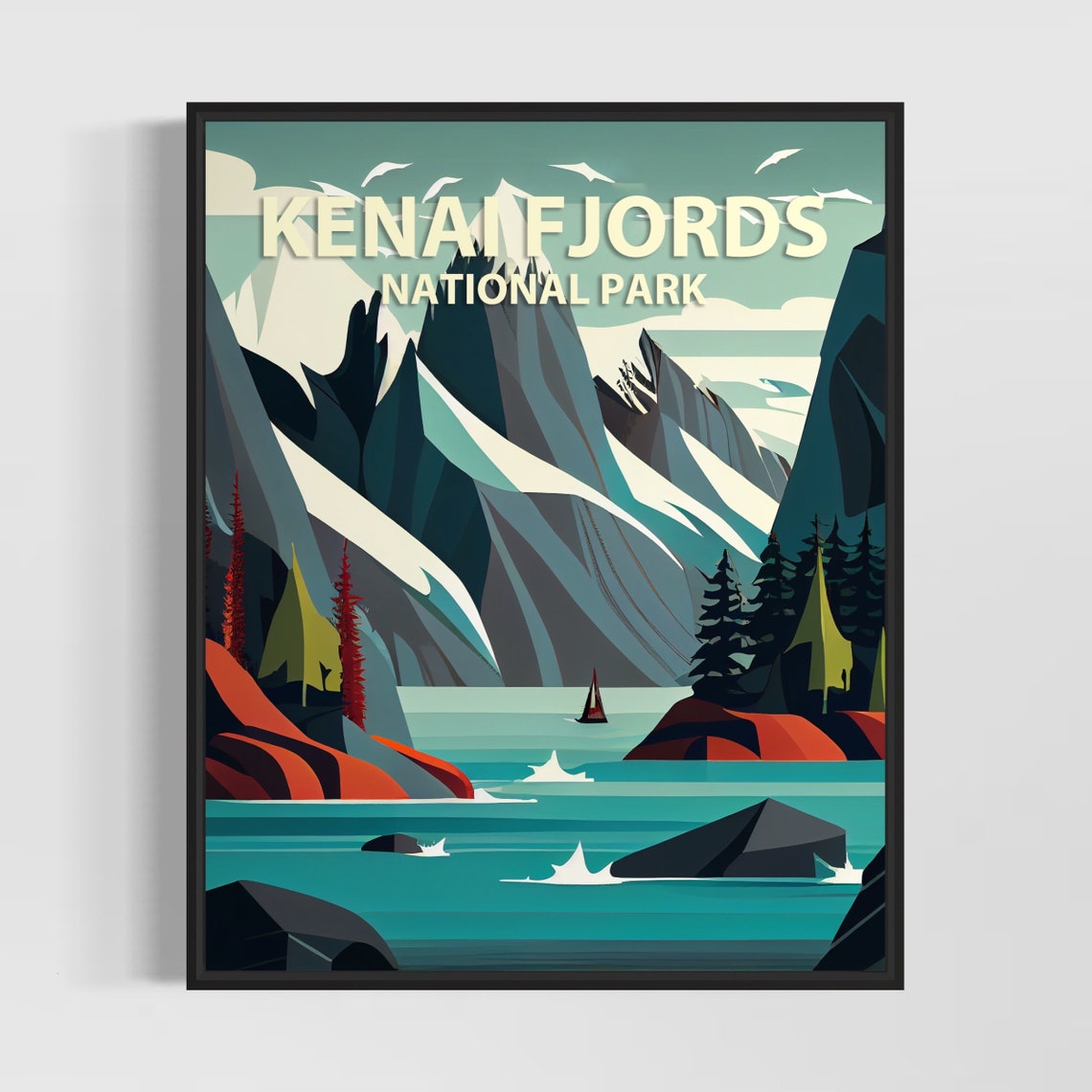 Kenai Fjords Park Retro Art Print Kenai Fjords Park Illustration Kenai Fjords Park Vintage Minimal Design Poster