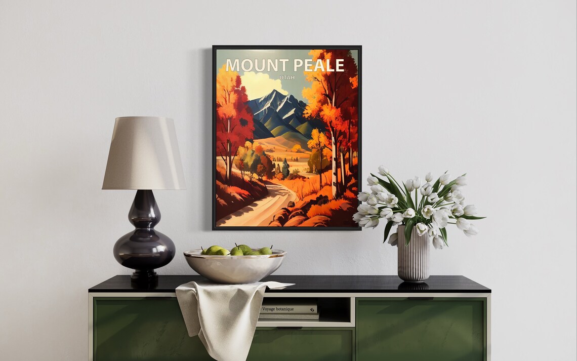 Mount Peale Utah Snowy Summit Winding Road Aspen Grove Art Poster - Image 3