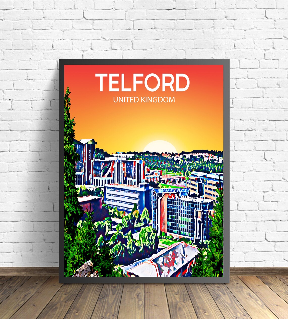 Telford United Kingdom Sunset Skyline Modern City Art Poster