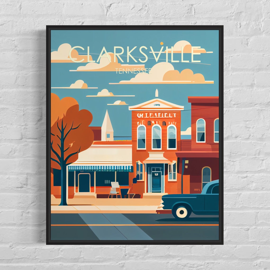 Clarksville Tennessee Retro Art Print Clarksville Wall Art Illustration Clarksville Vintage Minimal Design Poster