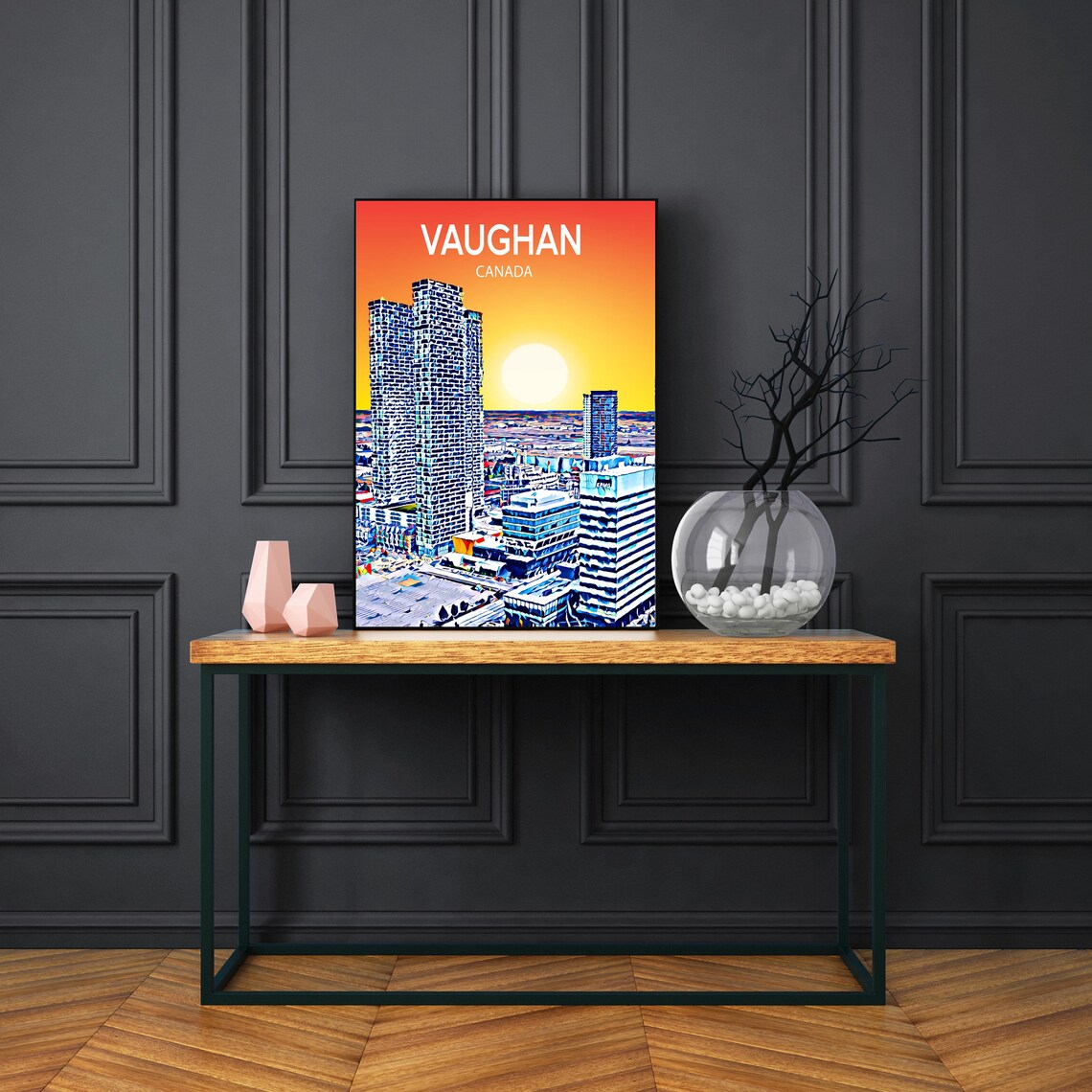 Vaughan Canada Sunset Skyline Modern Towers Colorful Travel Poster - Image 3