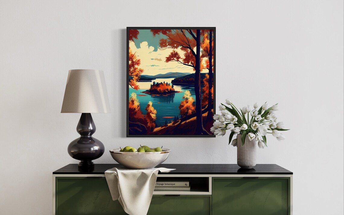 Watts Bar Lake Tennessee Autumn Island Scene Retro Travel Poster - Image 3