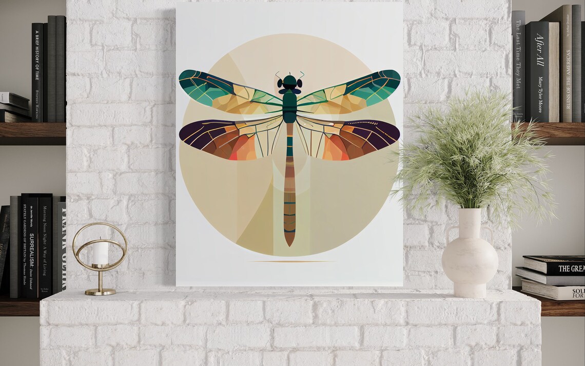 Stained Glass Geometric Dragonfly Minimalist Nature Art Poster - Image 3