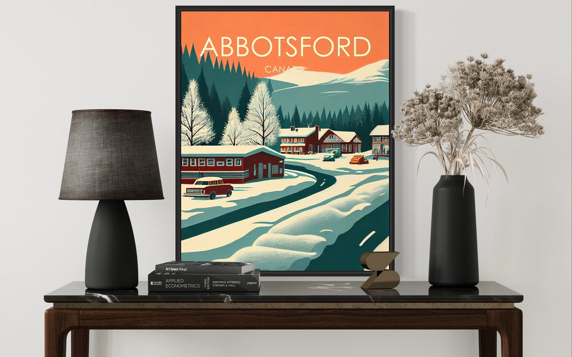 Abbotsford Canada Snowy Village Winter Sunset Retro Scenic Poster - Image 3