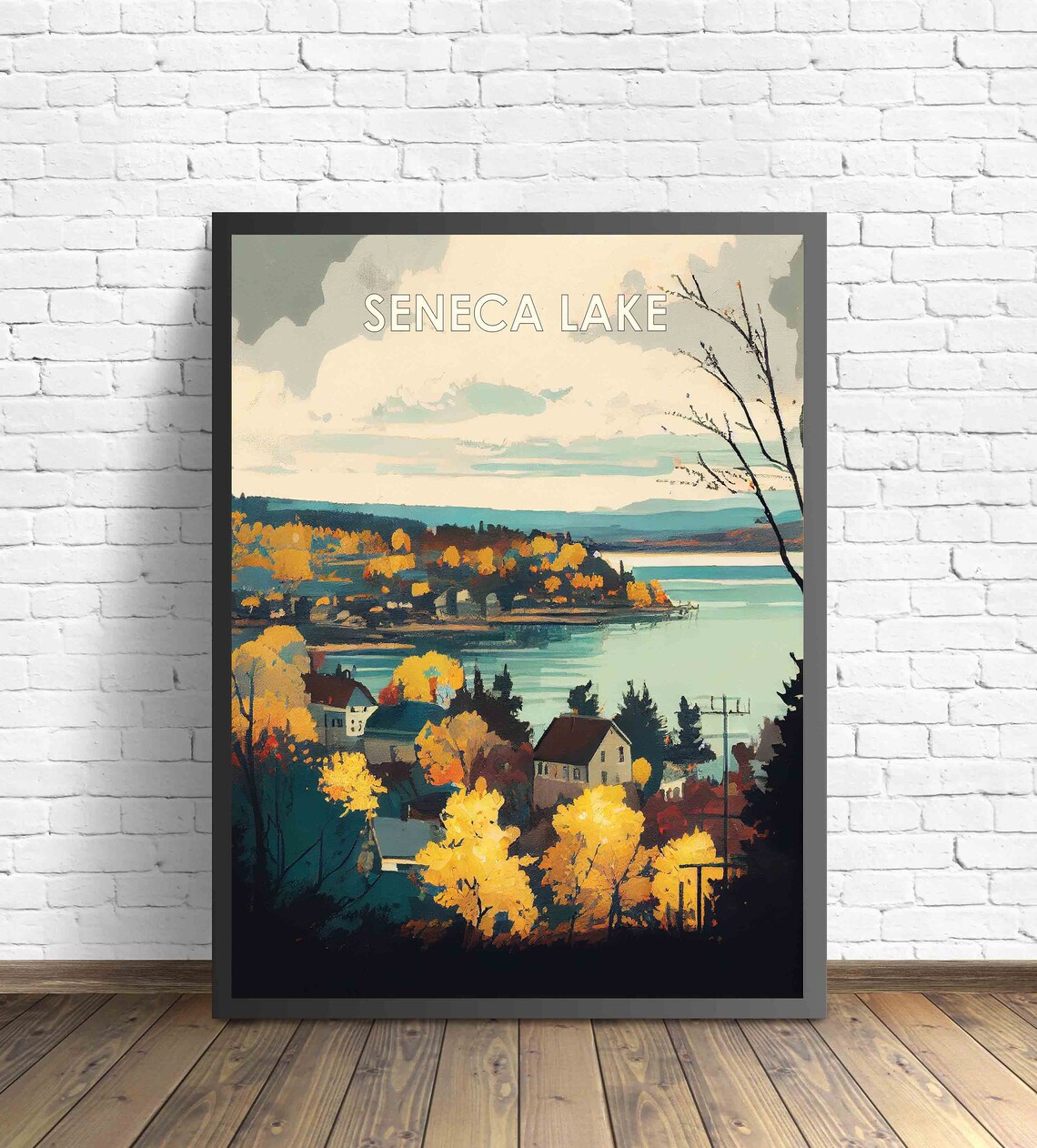 Seneca Lake New York Autumn Shoreline Vintage 1960s Travel Poster