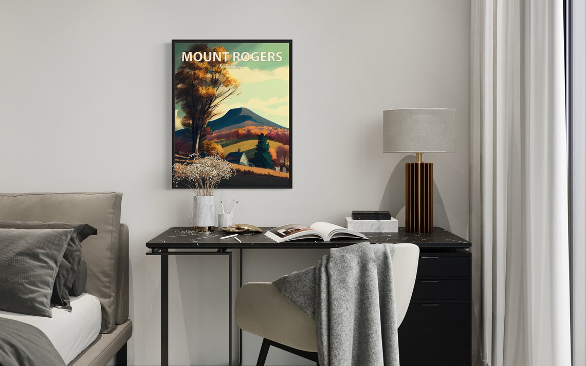 Mount Rogers Virginia Autumn Valley Retro Mountain Landscape Poster - Image 2