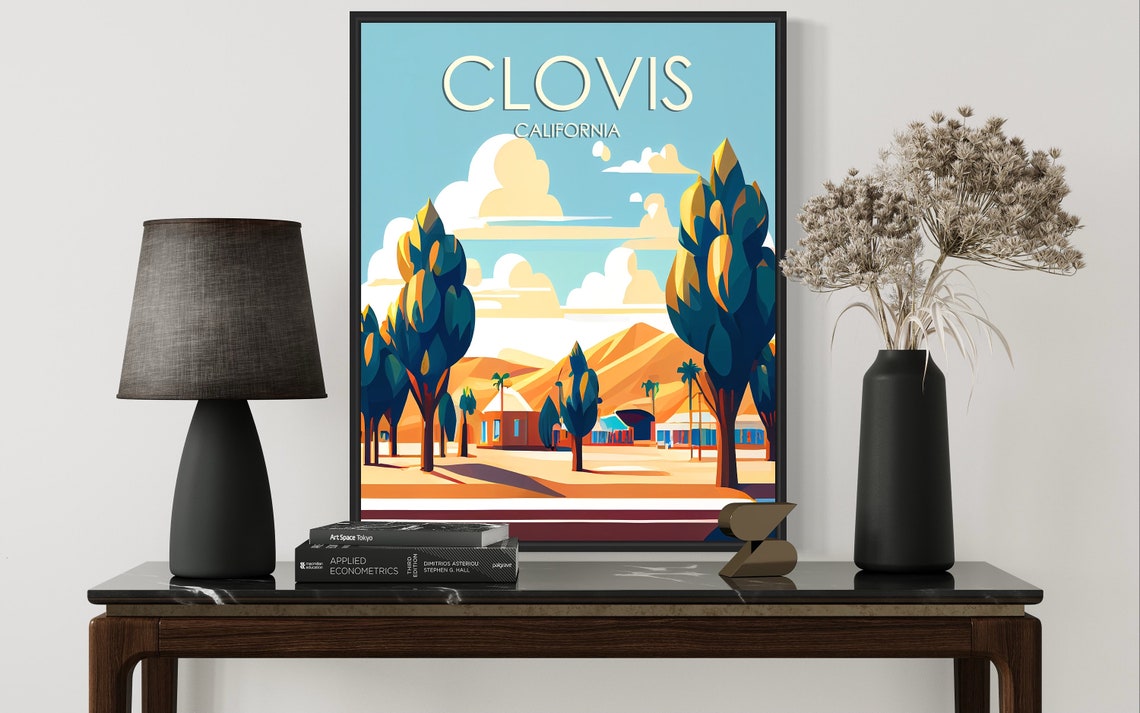 Clovis California Vintage Downtown Street Scene Travel Poster - Image 3