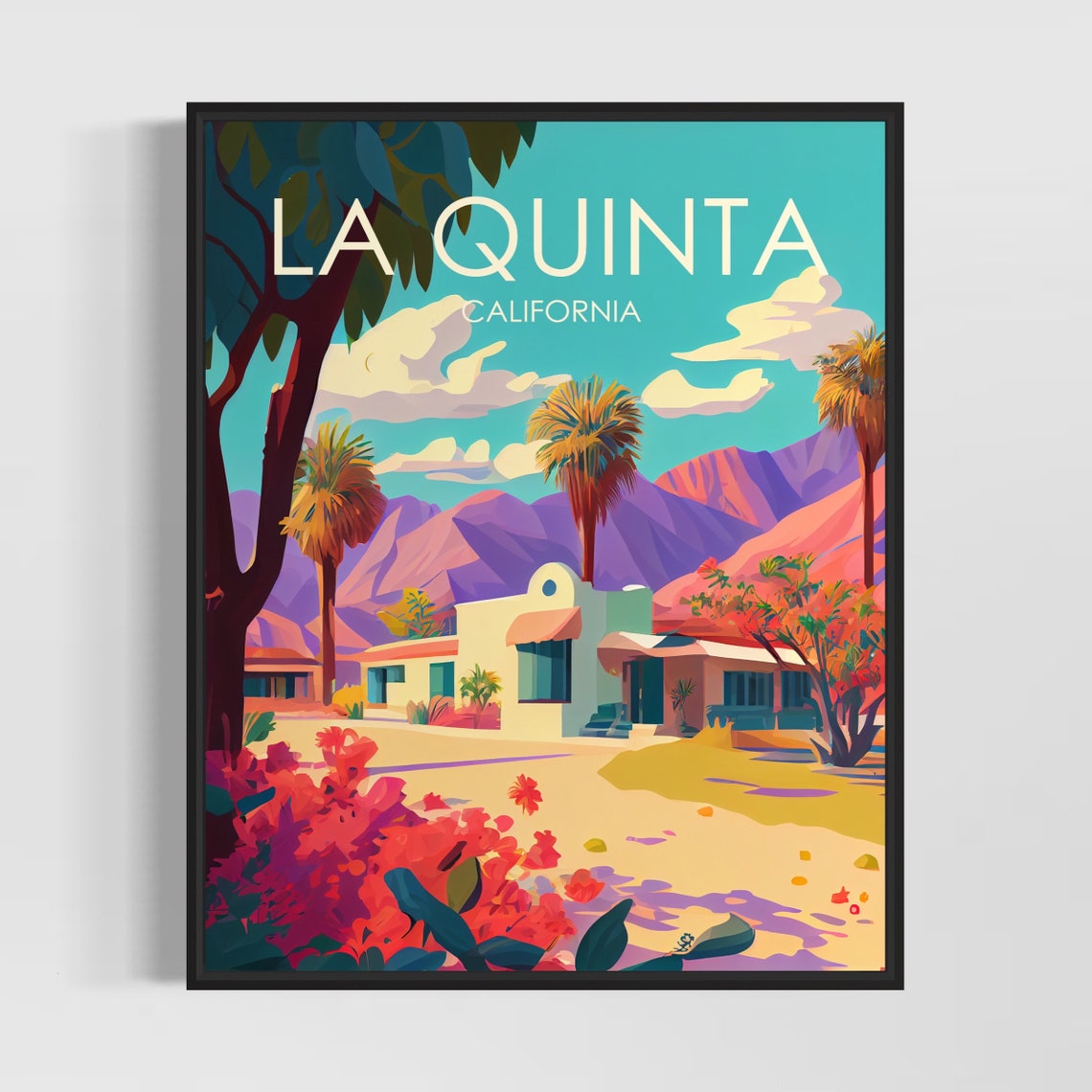 La Quinta California Desert Oasis Palms Mountains Retro Art Poster