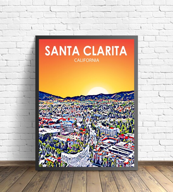Santa Clarita California Sunset Hills City Skyline Painted Art Poster