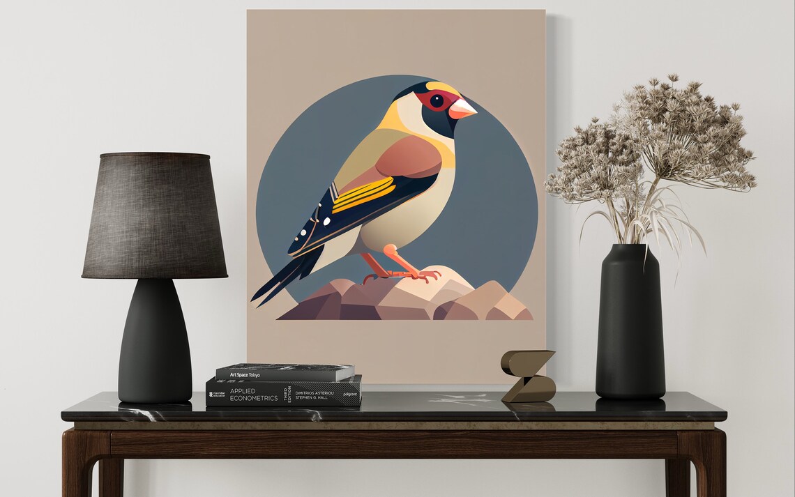 European Goldfinch Geometric Bird Minimal Circle Illustration Poster - Image 2