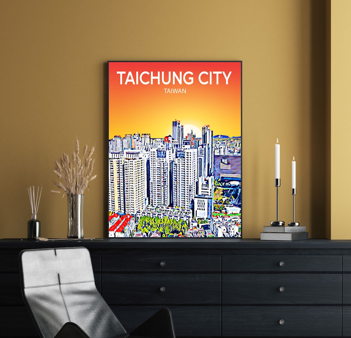 Taichung City Taiwan Sunset Skyline Modern Urban Towers Art Poster - Image 2
