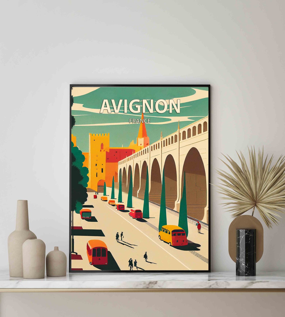 Avignon France Retro Cityscape Vintage Red Bus Street Scene Poster - Image 2
