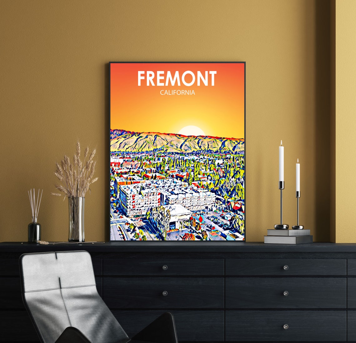 Fremont California Sunset Skyline Vibrant Cityscape Art Poster - Image 2