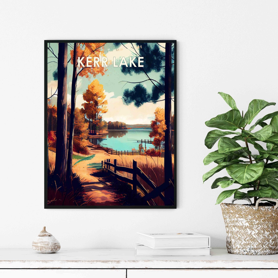 Kerr Lake Autumn Shoreline Rustic Path Vintage Landscape Poster - Image 3