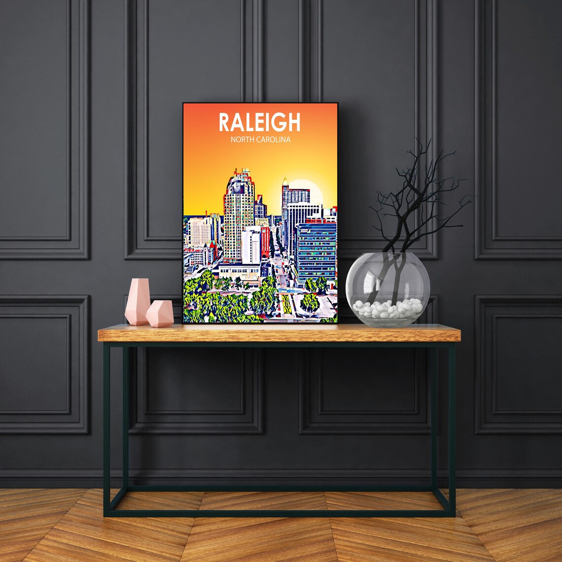 Raleigh North Carolina Sunset Downtown Golden Skyline Art Poster - Image 3
