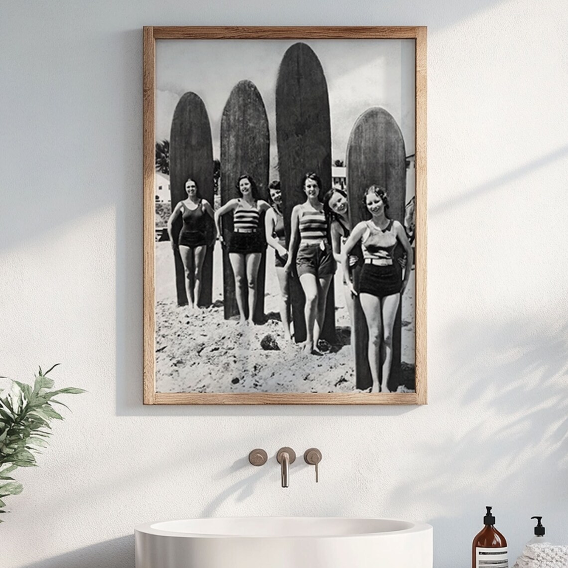 Vintage Women Surfers 1930s Wooden Longboard Beach Photo Poster - Image 2