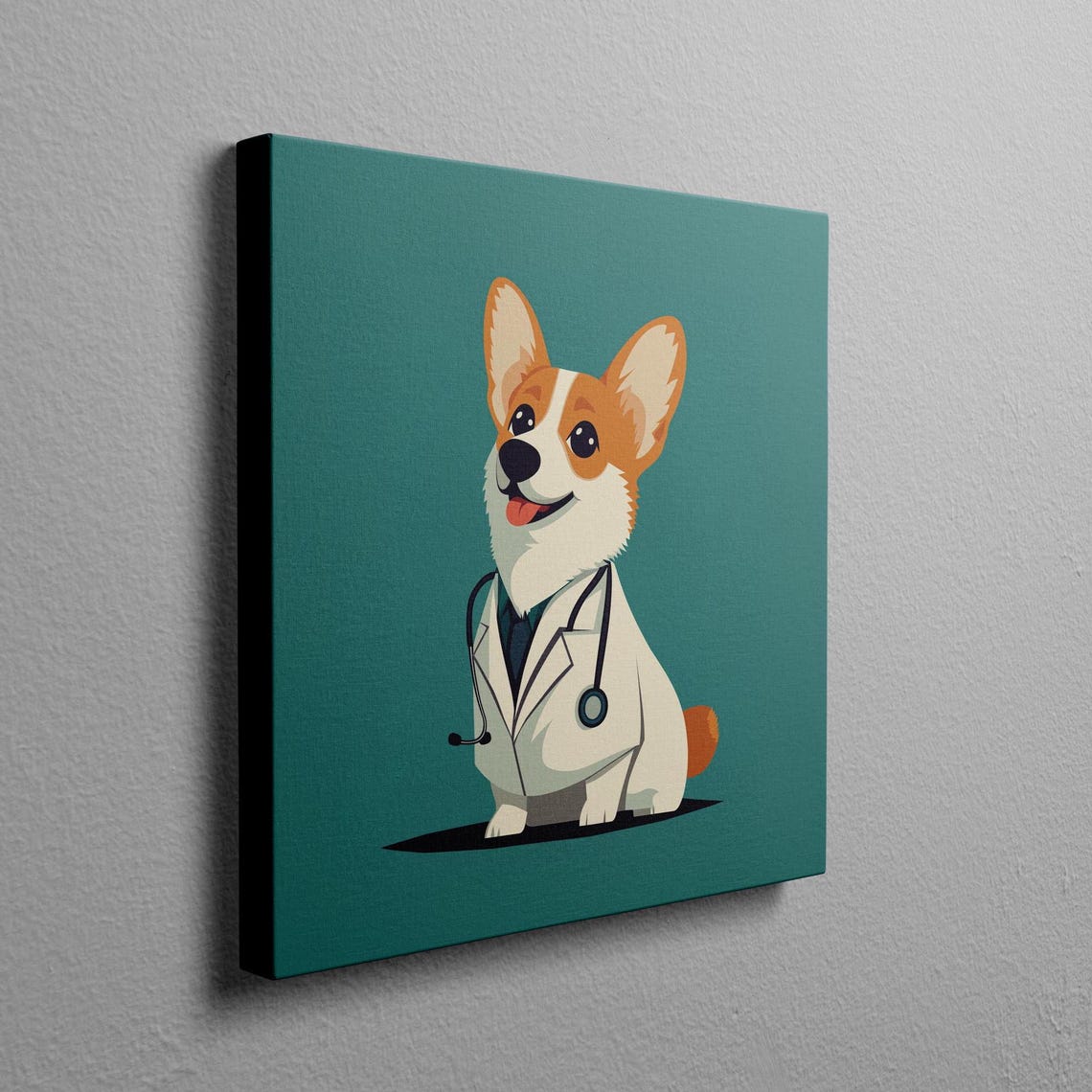Cartoon Corgi Doctor Portrait Dog in White Coat Stethoscope Poster - Image 3