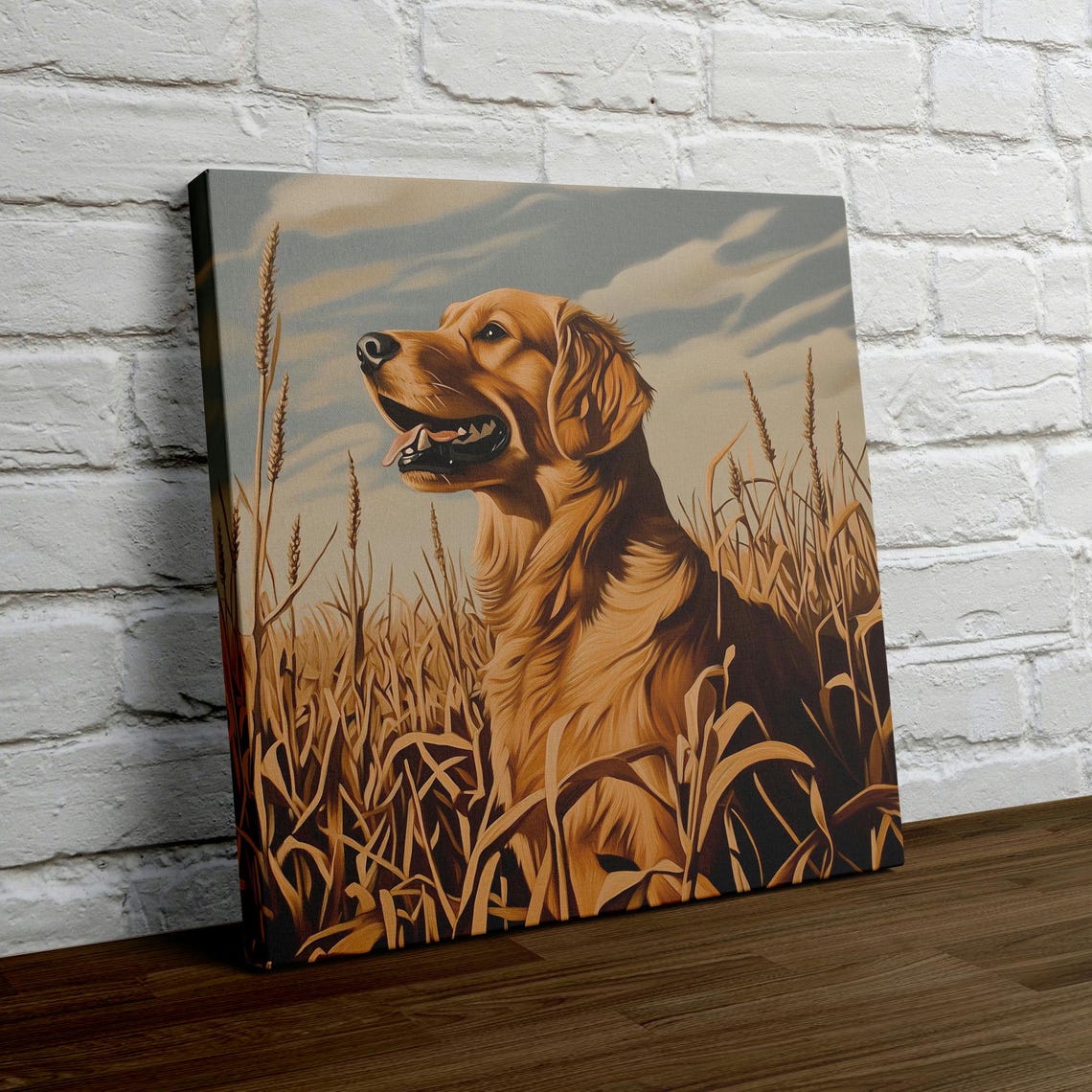 Golden Retriever Sitting In A Golden Wheat Field At Sunset Poster - Image 4