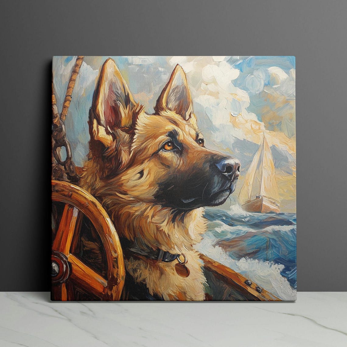 German Shepherd Captain At The Ship Wheel Ocean Voyage Poster - Image 3