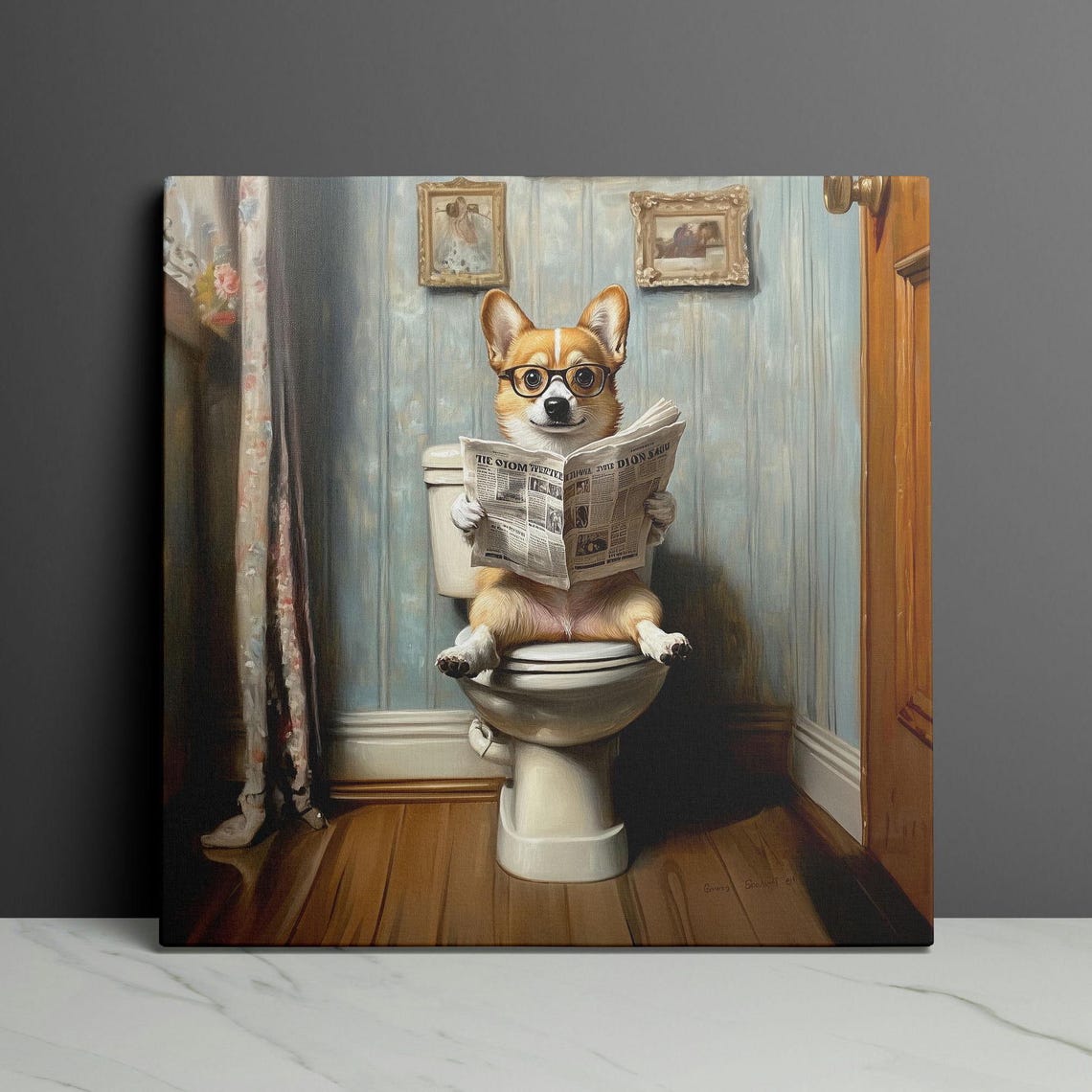 Corgi Wearing Glasses Reading Newspaper On The Toilet Funny Poster - Image 3
