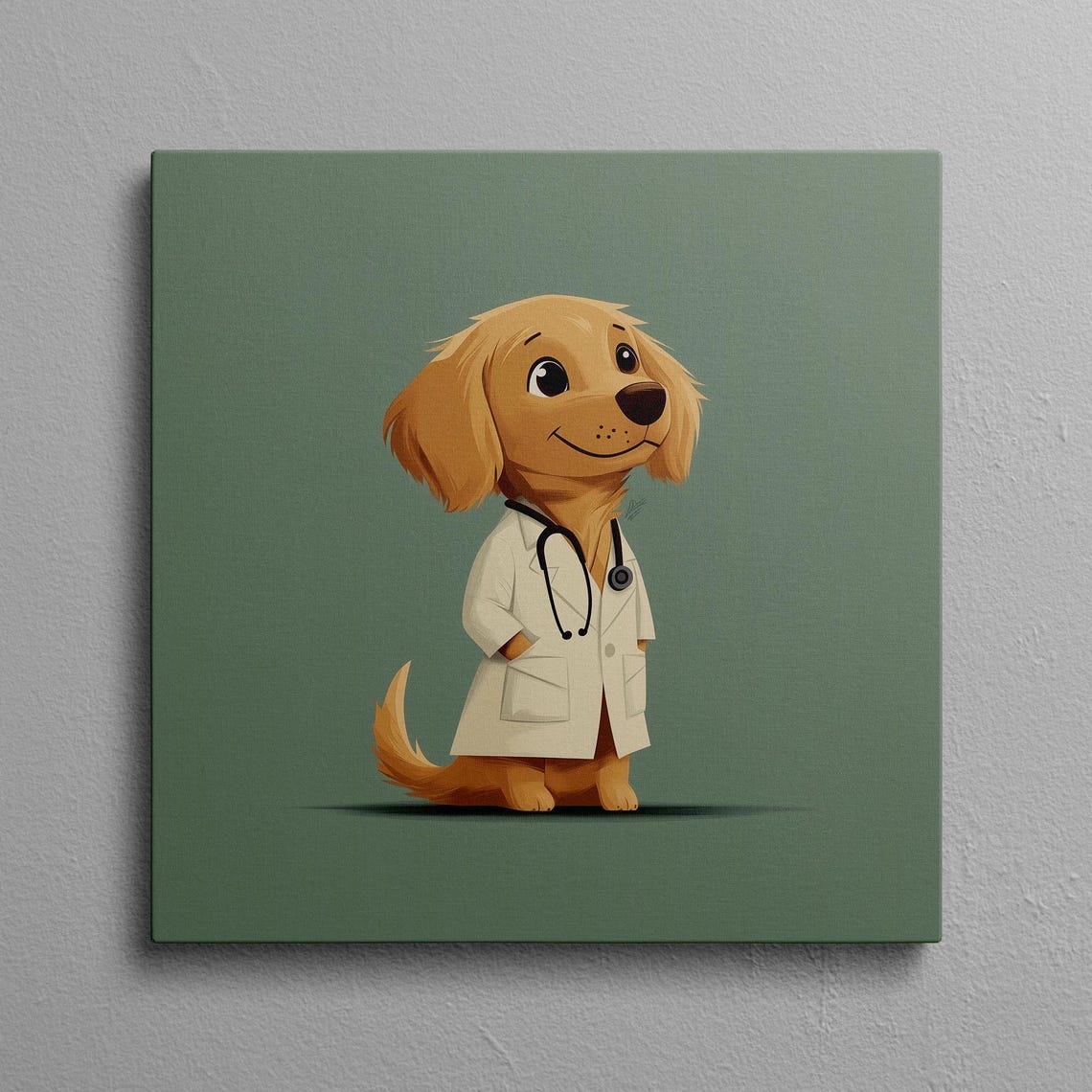 Veterinarian Office Art Dog Vet Doctor Cute Golden Retriever Doctors Office Dog Decor Green Puppy Print Pet Waiting Room Painting