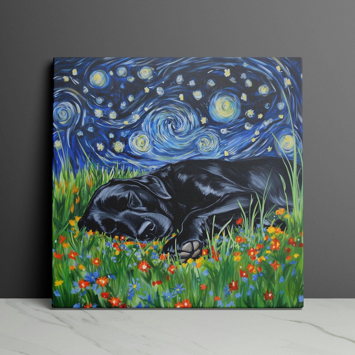 Black Lab Starry Night Dog Art Print, Whimsical - Image 3