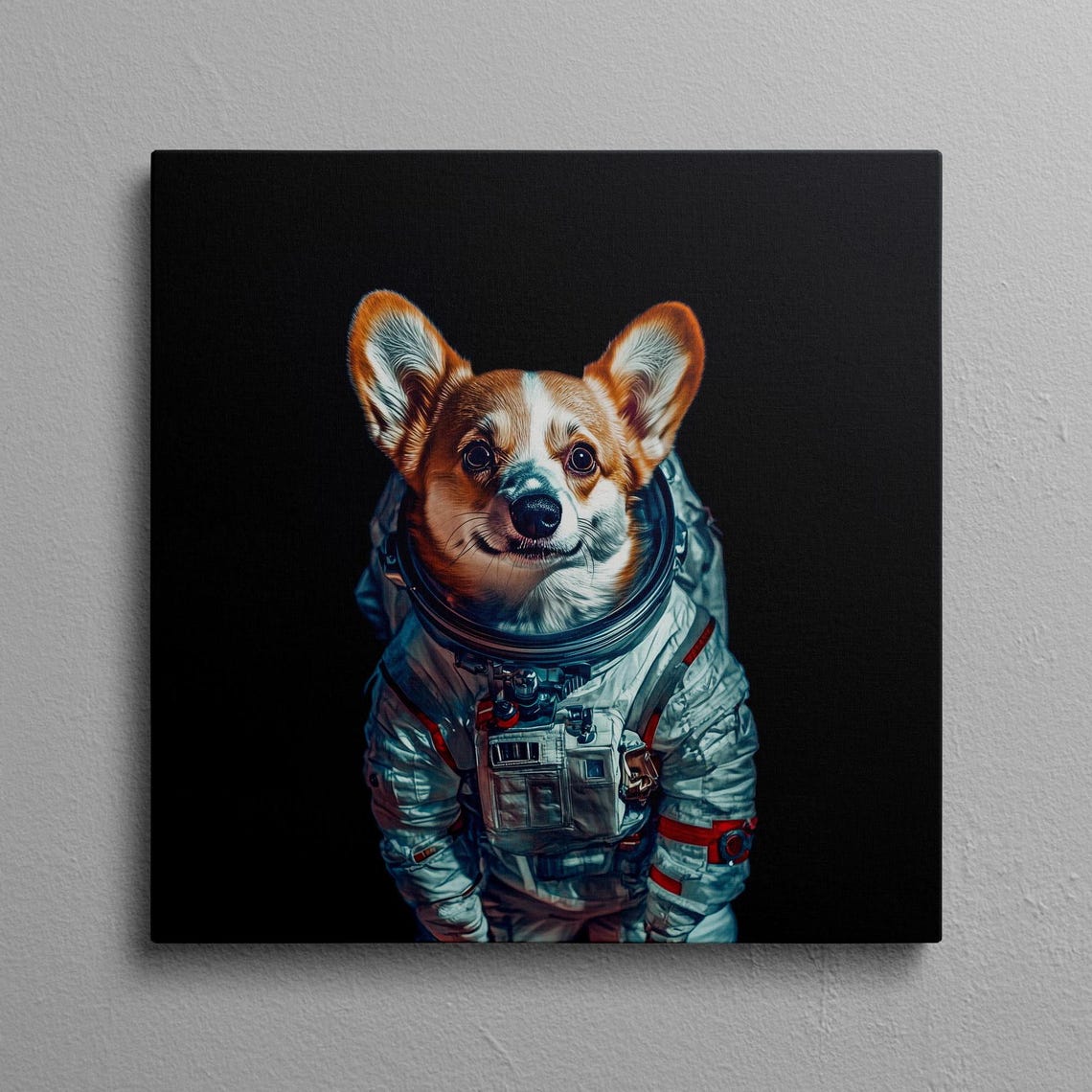 Cute Corgi Wearing An Astronaut Suit Against Deep Space Poster
