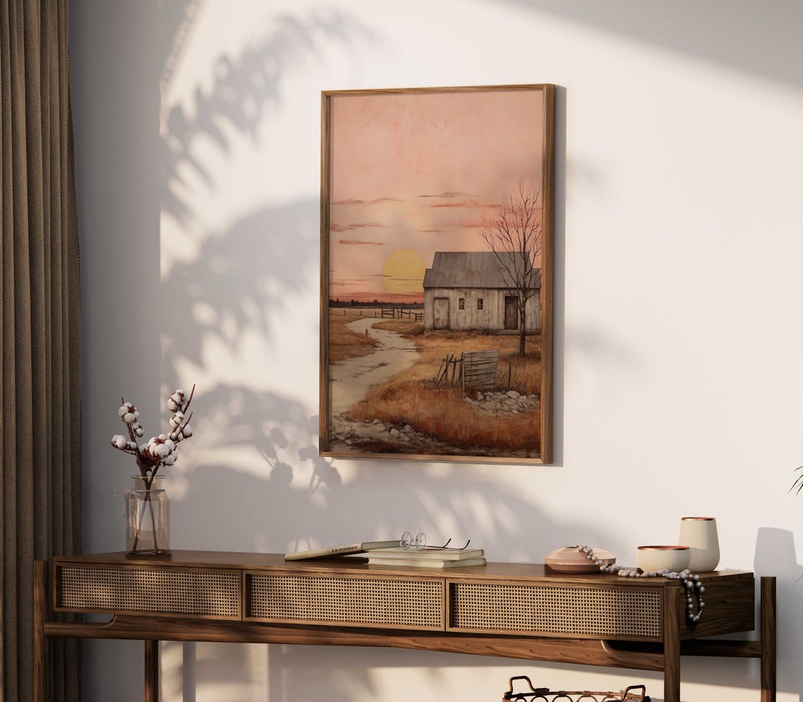Rustic Barn at Sunset Blush Sky Countryside Farmhouse Wall Poster - Image 2