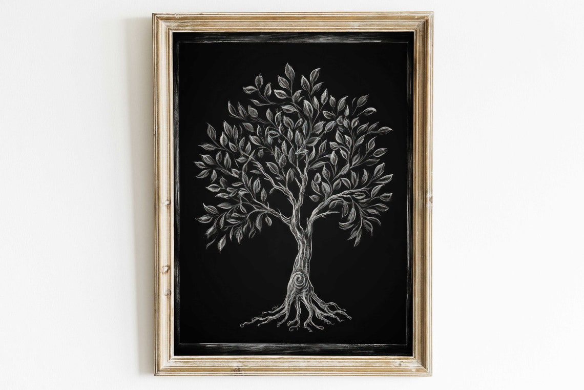 White Blossom Tree on Black Background Rustic Farmhouse Nature Poster