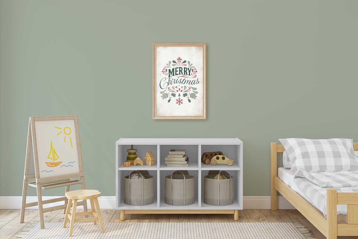 Merry Christmas Vintage Botanical Typography Holiday Art Poster - Image 2