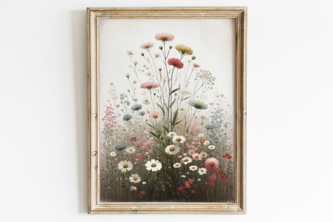 Soft Watercolor Wildflower Meadow with White Daisy Blossoms Poster