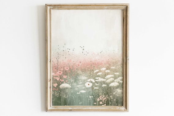 Soft Pink Wildflower Meadow Poster Airy Watercolor Floral Field Art