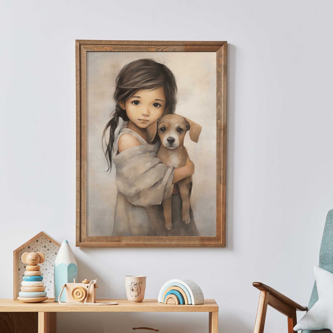 Dog And Girl Vintage Nursery Art Print - Image 3