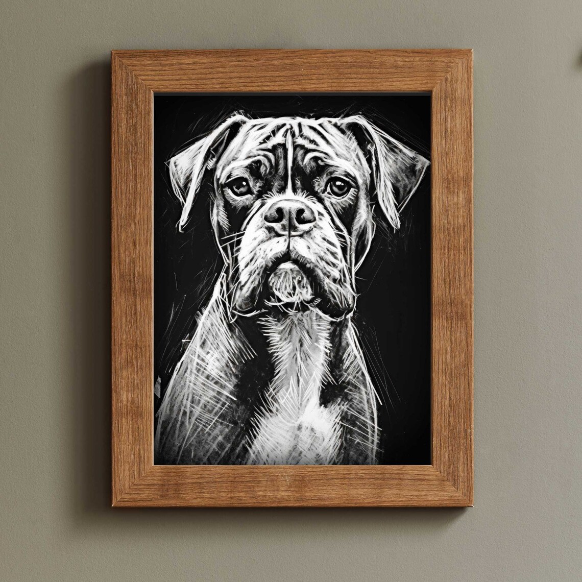 Boxer Dog Portrait In Bold Black And White Line Sketch Nursery Print - Image 2