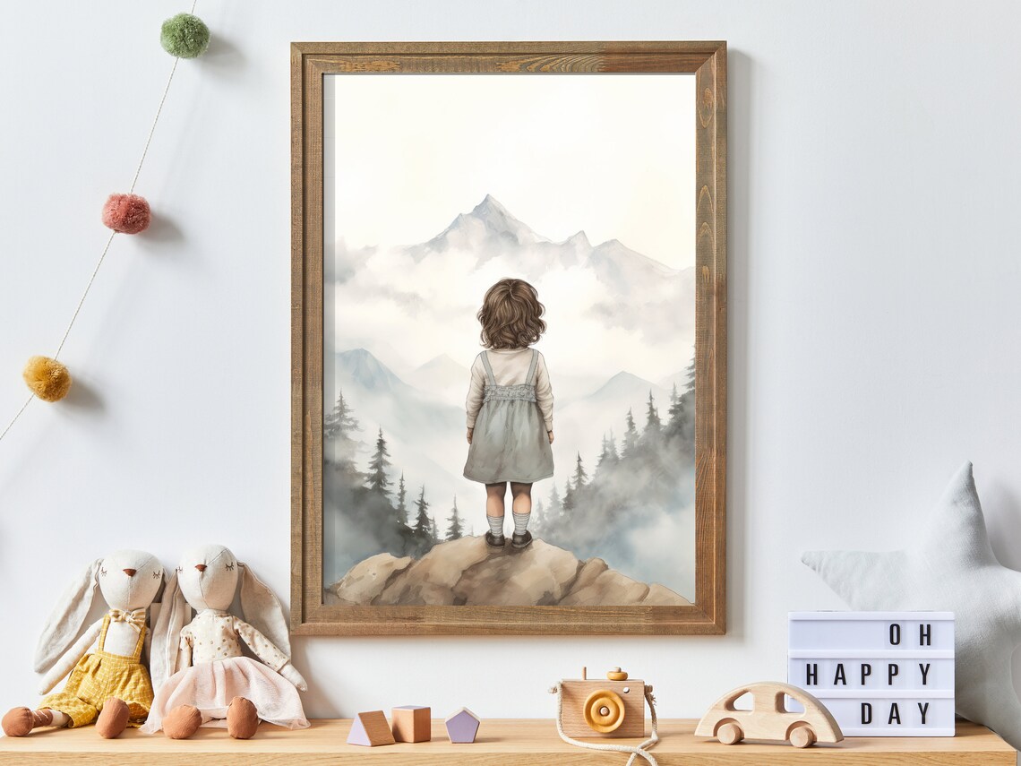 Nursery Adventure Decor Girl Mountain Art Print
