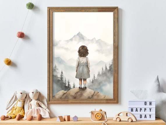 Nursery Adventure Decor Girl Mountain Art Print