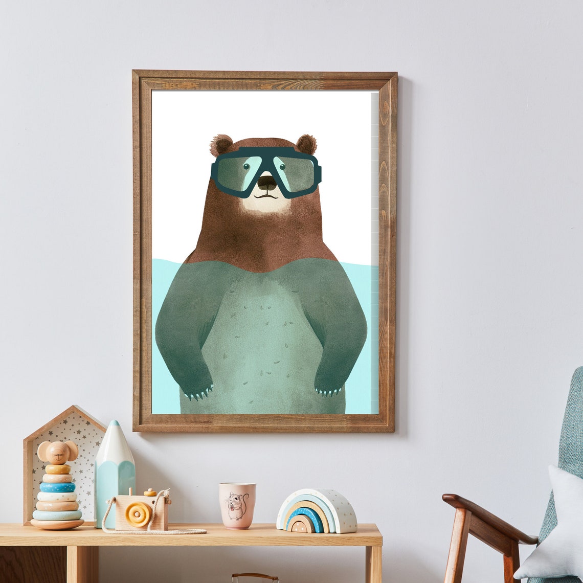 Funny Bear Nursery Wall Art Kids Room Decor Animals Bathroom Print Minimalist Kids Room Art - Image 2