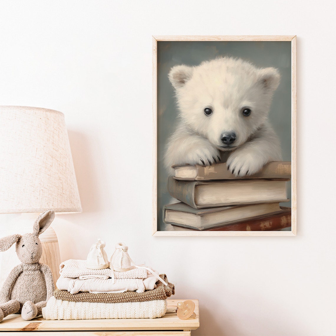 Fluffy Baby Polar Bear Cub Resting On A Stack Of Books Poster - Image 2