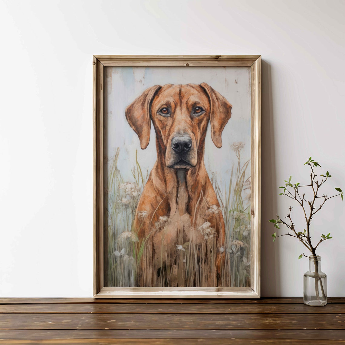 Rhodesian Ridgeback Portrait Among Wildflowers Rustic Dog Poster